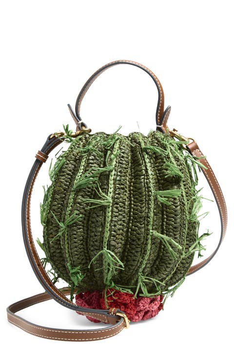 Cactus Crochet Raffia Crossbody Bag