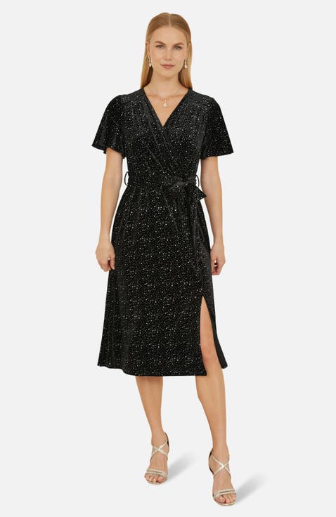 Velvet Sparkle Wrap Midi Dress