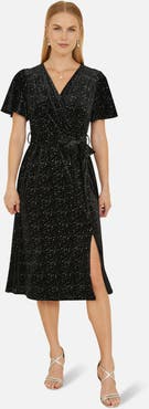 Yumi Velvet Sparkle Wrap Midi Dress