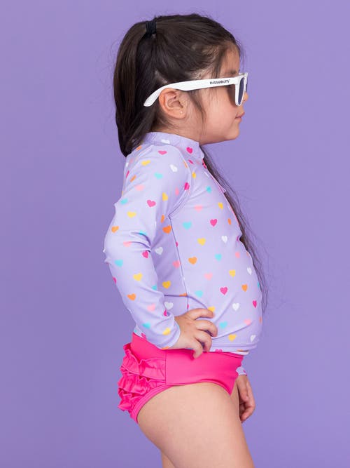 Rufflebutts Toddler Girls Upf50+ Long Sleeve Zipper Rash Guard 2-piece In Purple