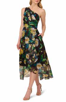 Adrianna Papell Floral One Shoulder Fit & Flare Dress
