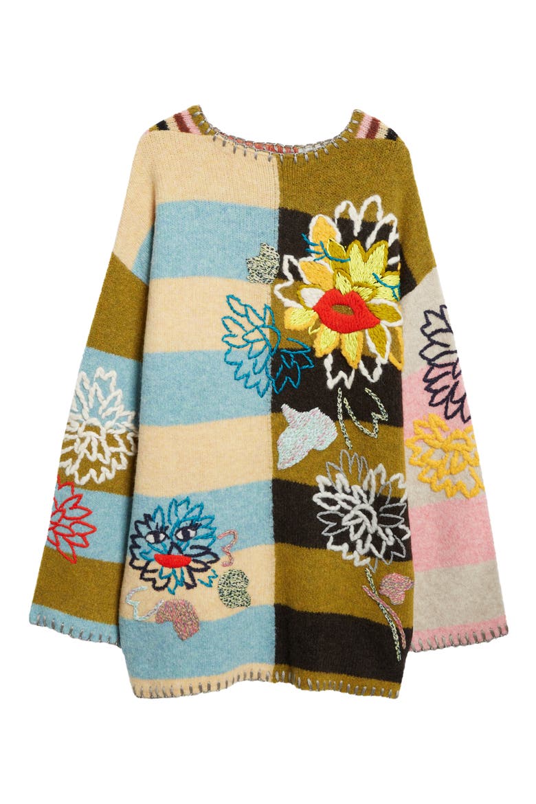 Chryssy Kissy Embroidered Long Sleeve Wool Blend Sweater Dress, Alternate, color, SKY/ OLIVE