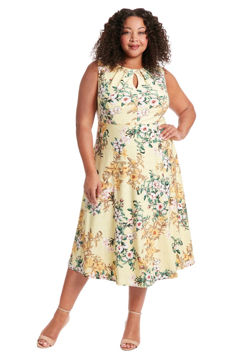 London Times Keyhole Sleeveless Fit & Flare Midi Dress, Alternate, color, 