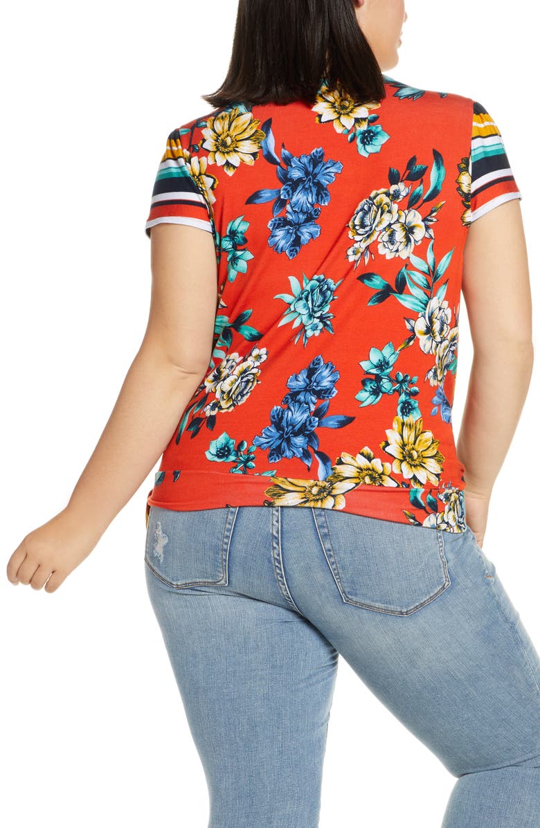 Loveappella Pattern Mix Wrap Front Top, Alternate, color, Red