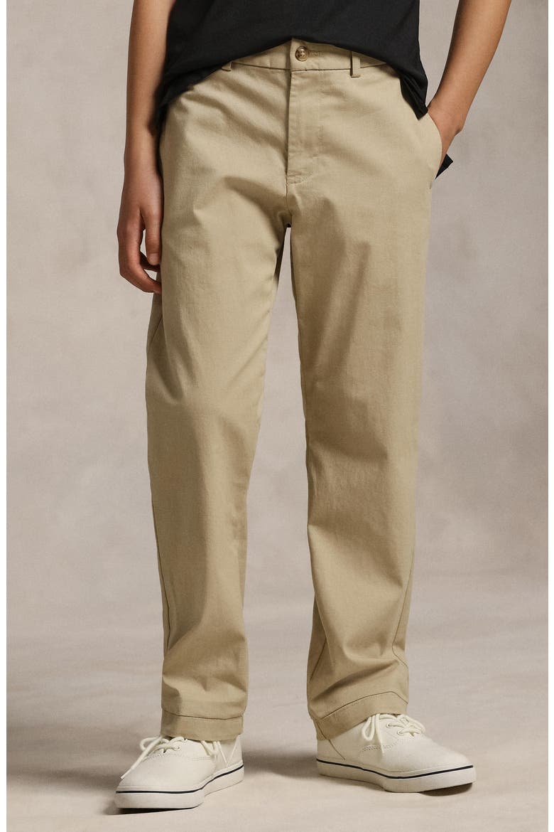 Kids' Flat Front Stretch Cotton Twill Chinos, Alternate, color, CLASSIC KHAKI