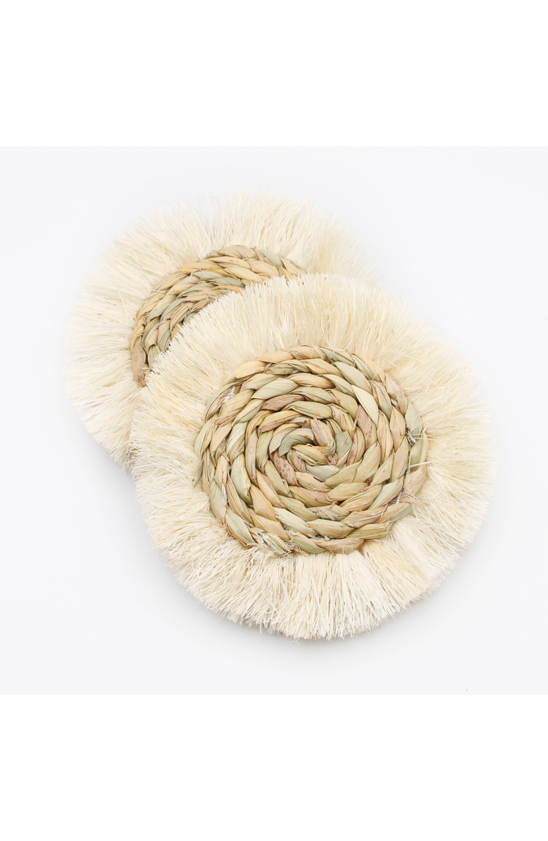 Vi Bella Fringe Coaster Set, Main, color, Natural