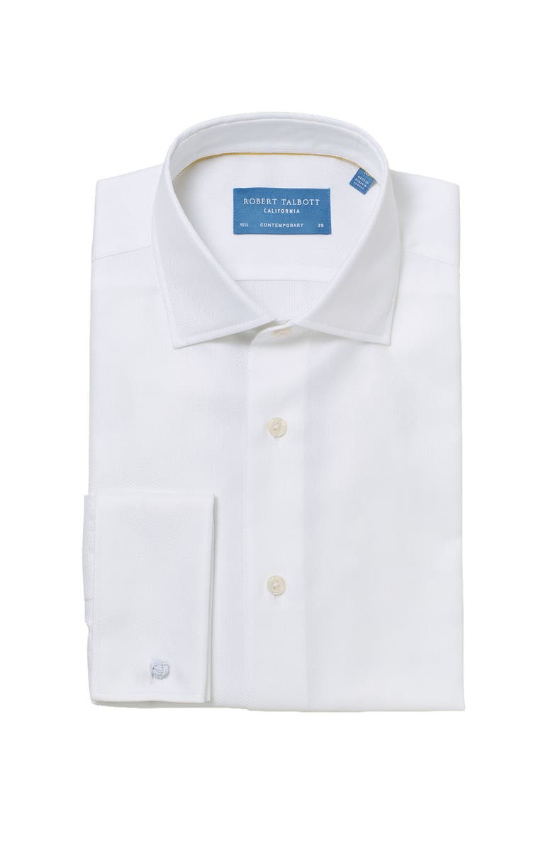 Robert Talbott Reynolds French Cuff Herringbone Contemporary Fit Shirt, Main, color, White