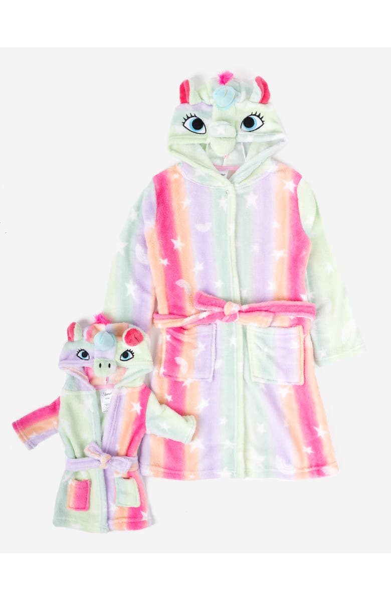 Leveret Girls Fleece Hooded Robe with Matching Doll Robe, Alternate, color, Stars