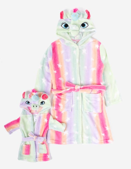 Leveret Girls Fleece Hooded Robe With Matching Doll Robe In White