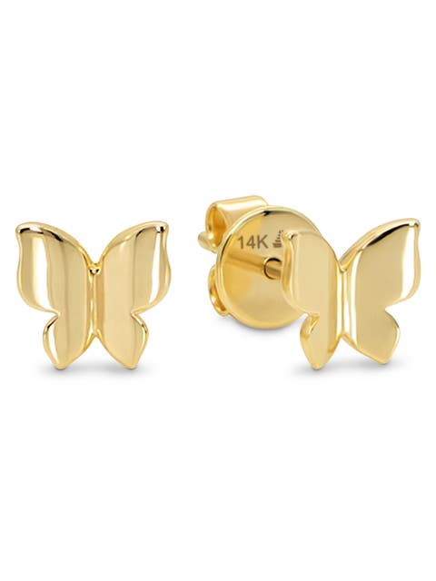 Butterfly Stud Earrings in 14K Gold, 6mm
