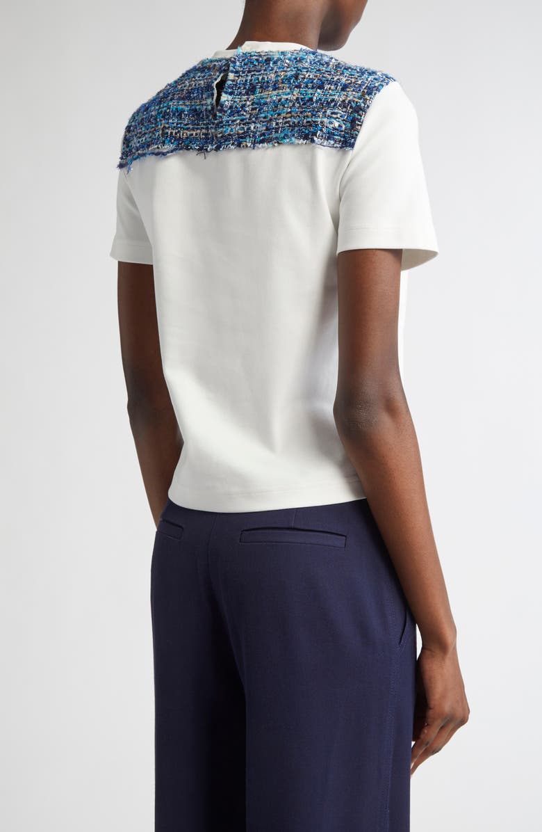 ST. JOHN Jersey T-Shirt with Multieyelash Tweed, Alternate, color, White Multi