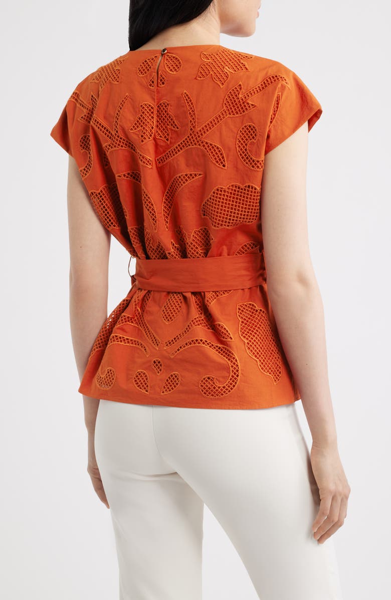 Elie Tahari The Camila Lace Detail Cotton Top, Alternate, color, Moroccan Red