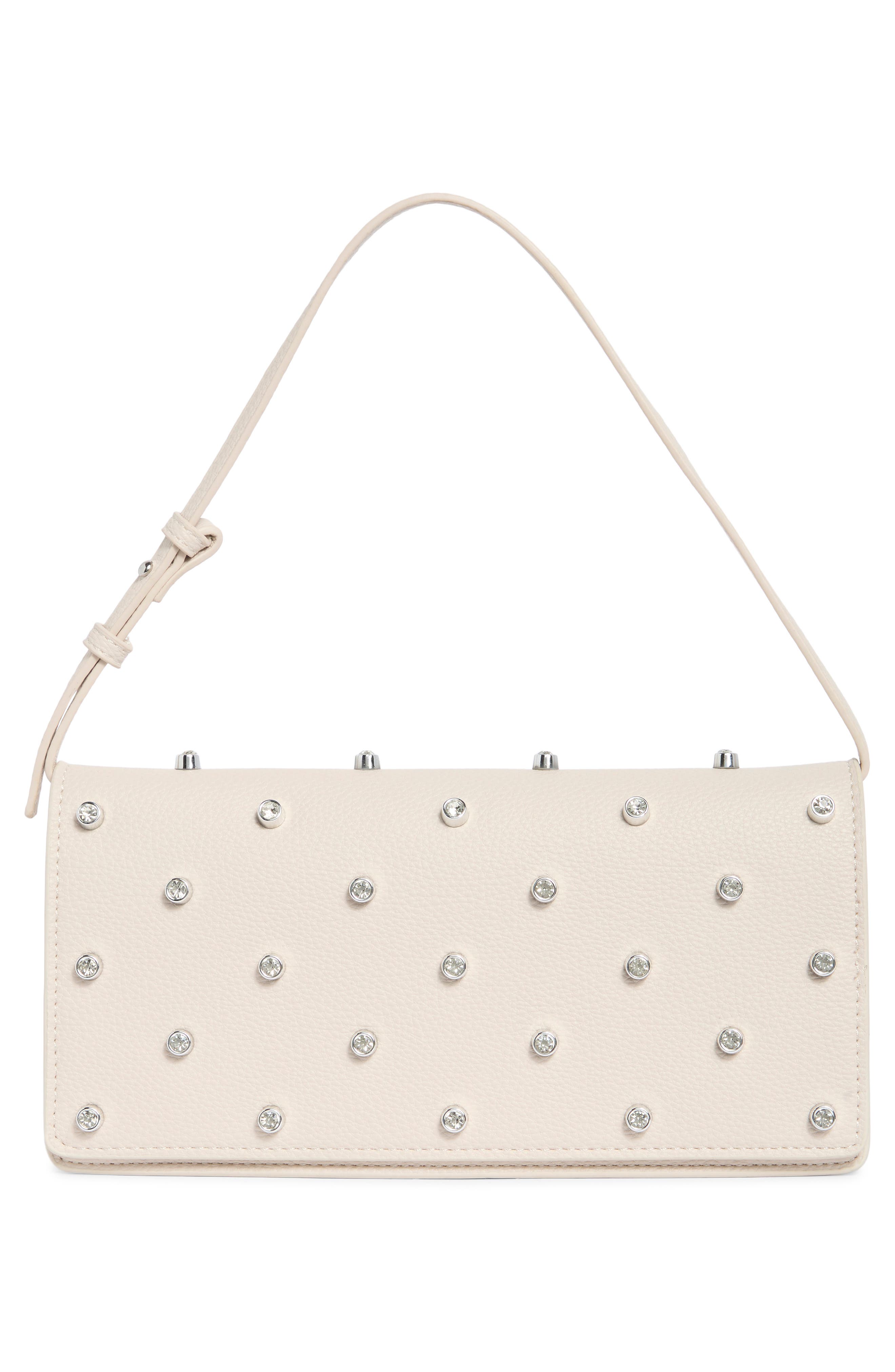 Rhinestone Faux Leather Shoulder Bag, Alternate, color, IVORY
