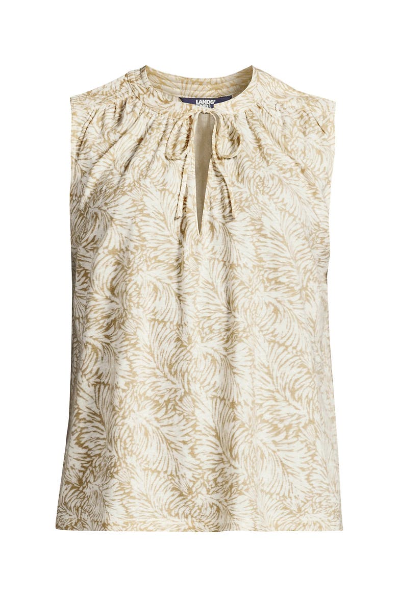 Linen Blend Notch Neck Swing Tank Top, Alternate, color, Champagne Leaf Scroll