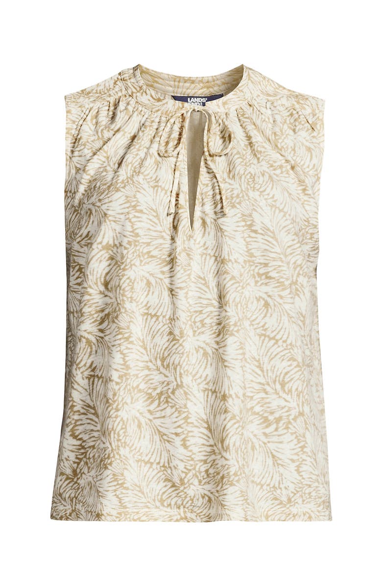 Lands' End Linen Blend Notch Neck Swing Tank Top, Alternate, color, Champagne Leaf Scroll