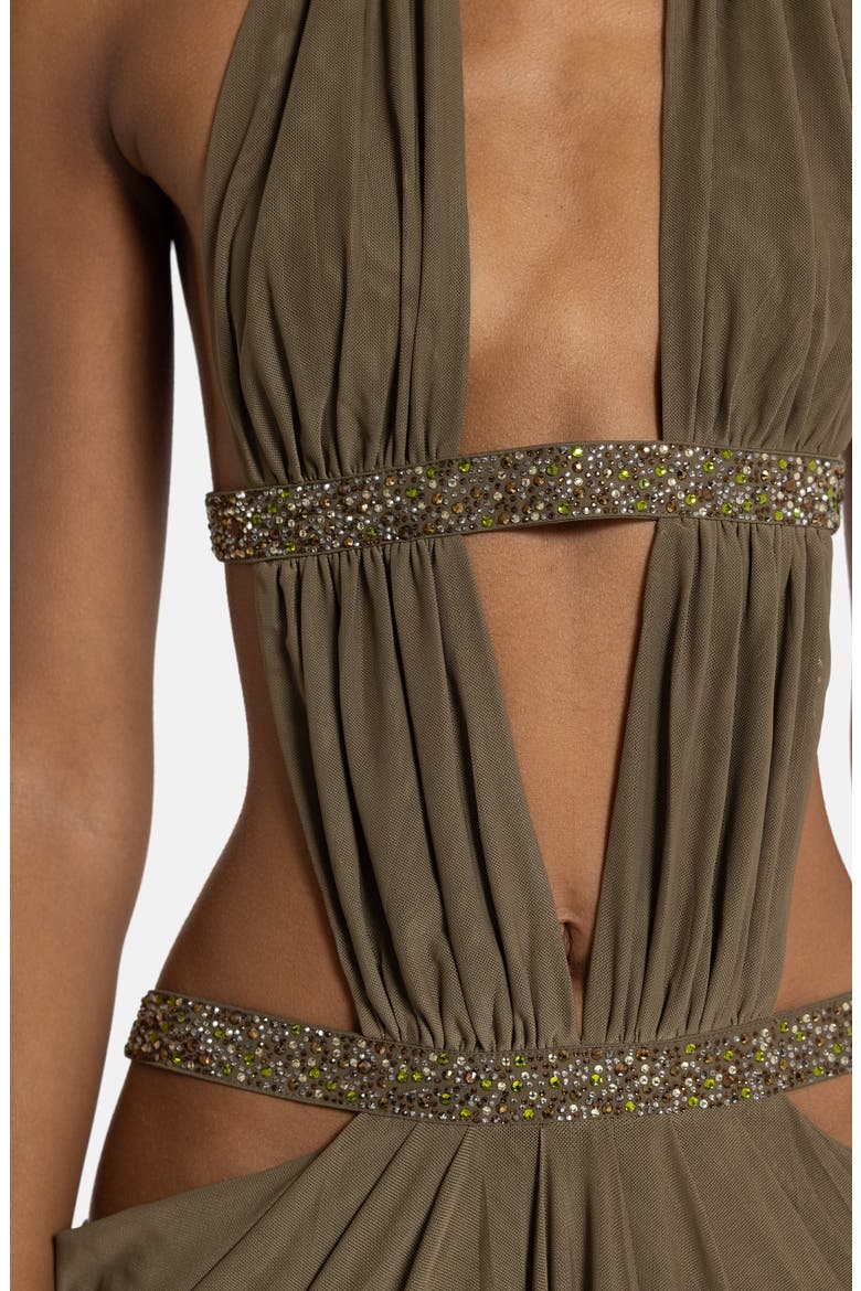Bead Detail Plunge Neck Open Back Maxi Dress, Alternate, color, GREEN
