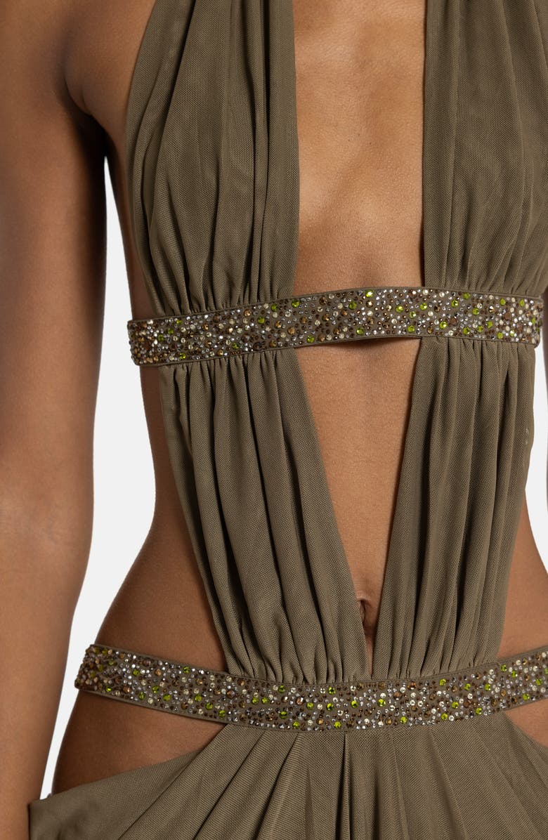 JADED LONDON Bead Detail Plunge Neck Open Back Maxi Dress, Alternate, color, Green