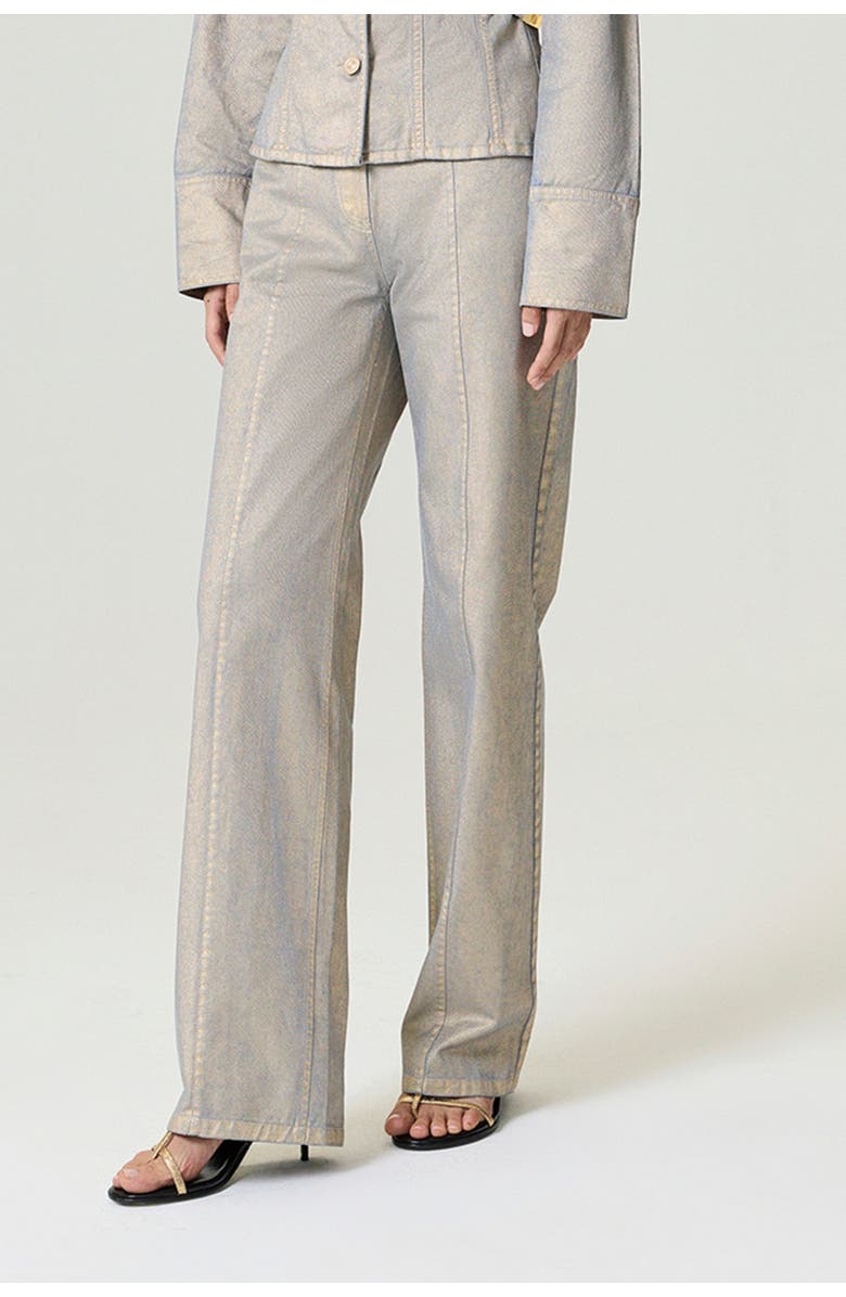 Nocturne Metallic Straight-Leg Jeans, Alternate, color, Metallic Gold