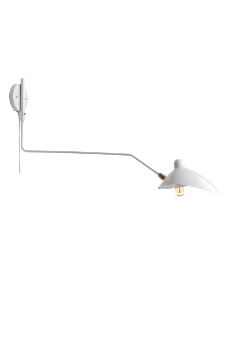 Frank 35" Iron Retro Swing LED Wall Sconce, Main, color, White/Brass Gold
