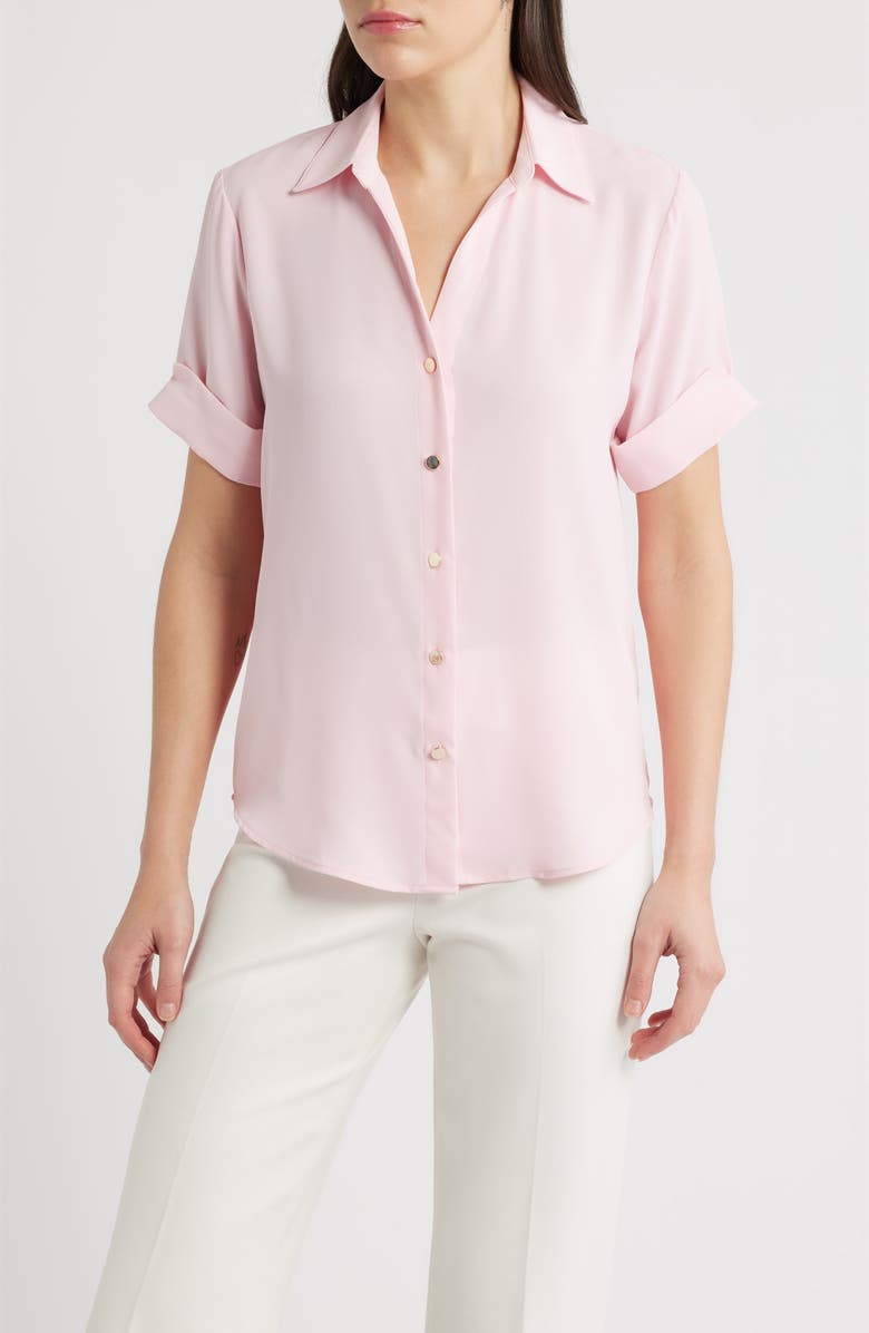 AK ANNE KLEIN Crepe Shirt, Main, color, Peony Pink