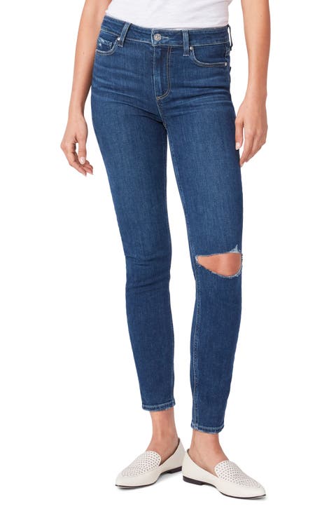 Hoxton Ripped High Waist Ankle Skinny Jeans (Direction Destructed)