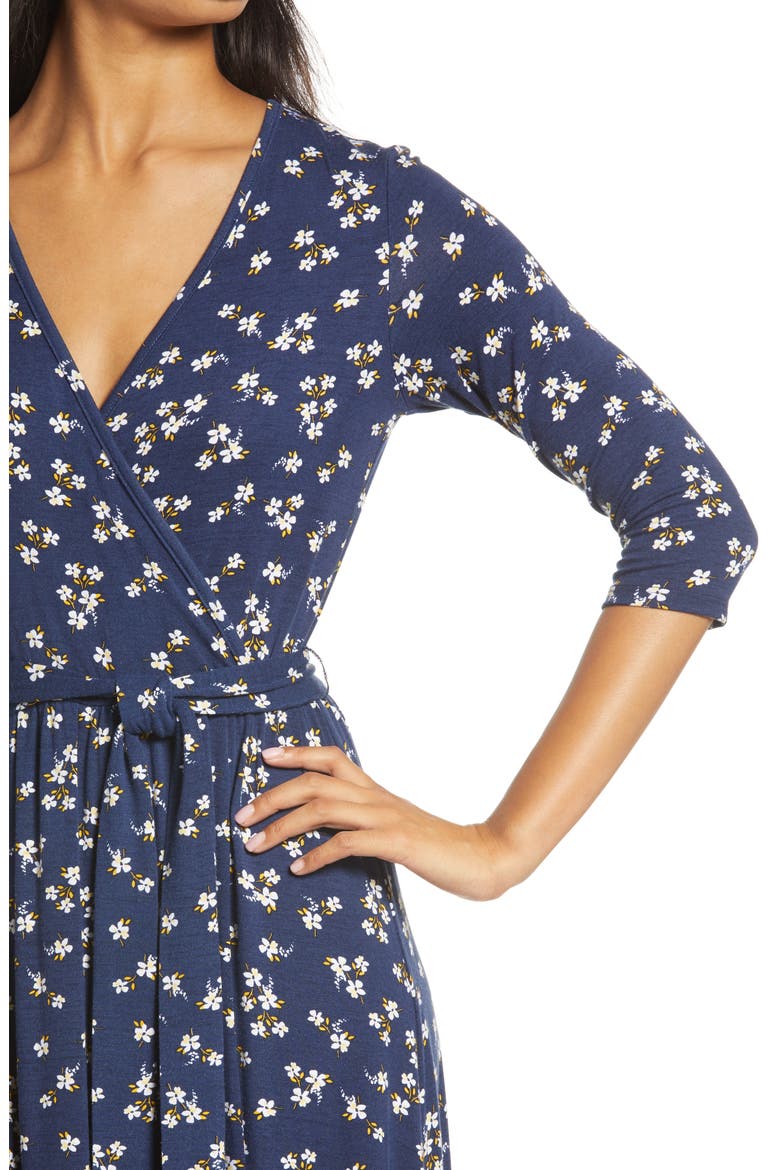 Loveapella Faux Wrap Midi Dress, Alternate, color, NAVY/ IVORY/ GLD