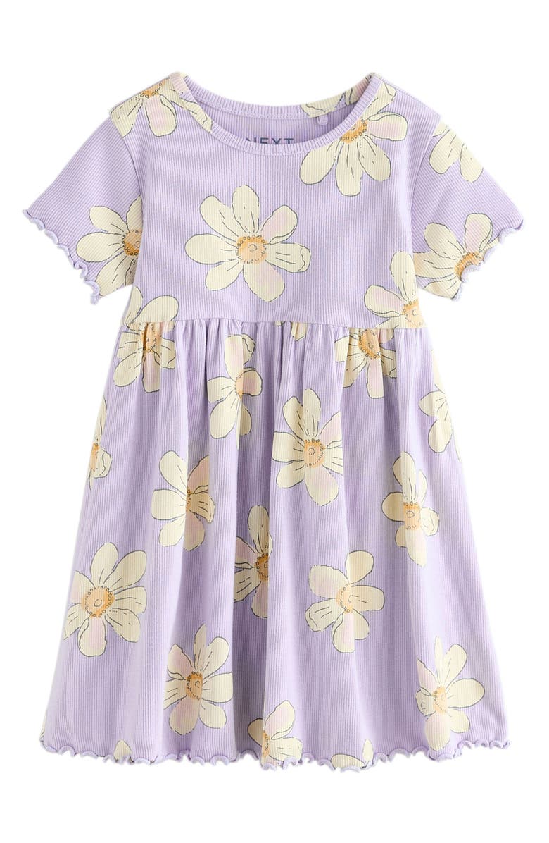 NEXT Kids' Daisy Print Rib Dress, Main, color, Purple