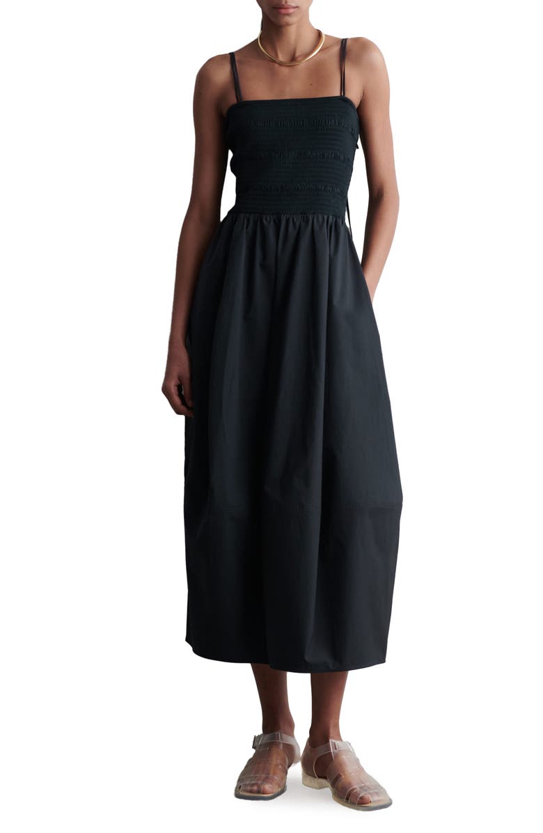 COS Lotta Smocked Cotton Midi Dress, Alternate, color, Blue Dark