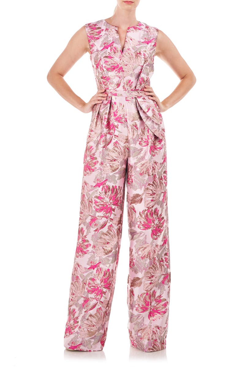 Kay Unger Cleo Metallic Floral Jacquard Jumpsuit, Main, color, 