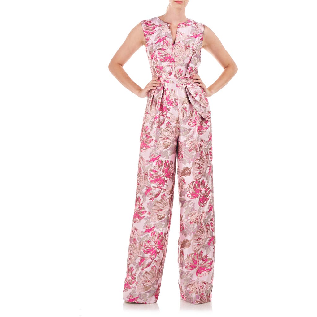 Kay Unger Cleo Metallic Floral Jacquard Jumpsuit in Azalea  product