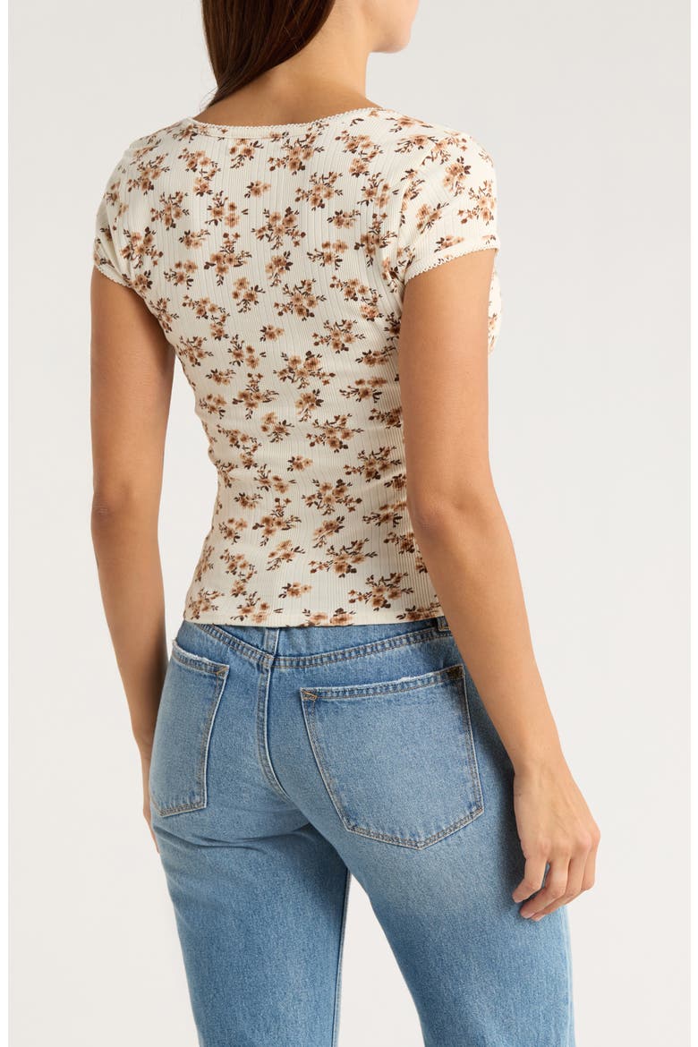 Square Neck Cap Sleeve Top, Alternate, color, IVORY/ BROWN RIBBON COMBO