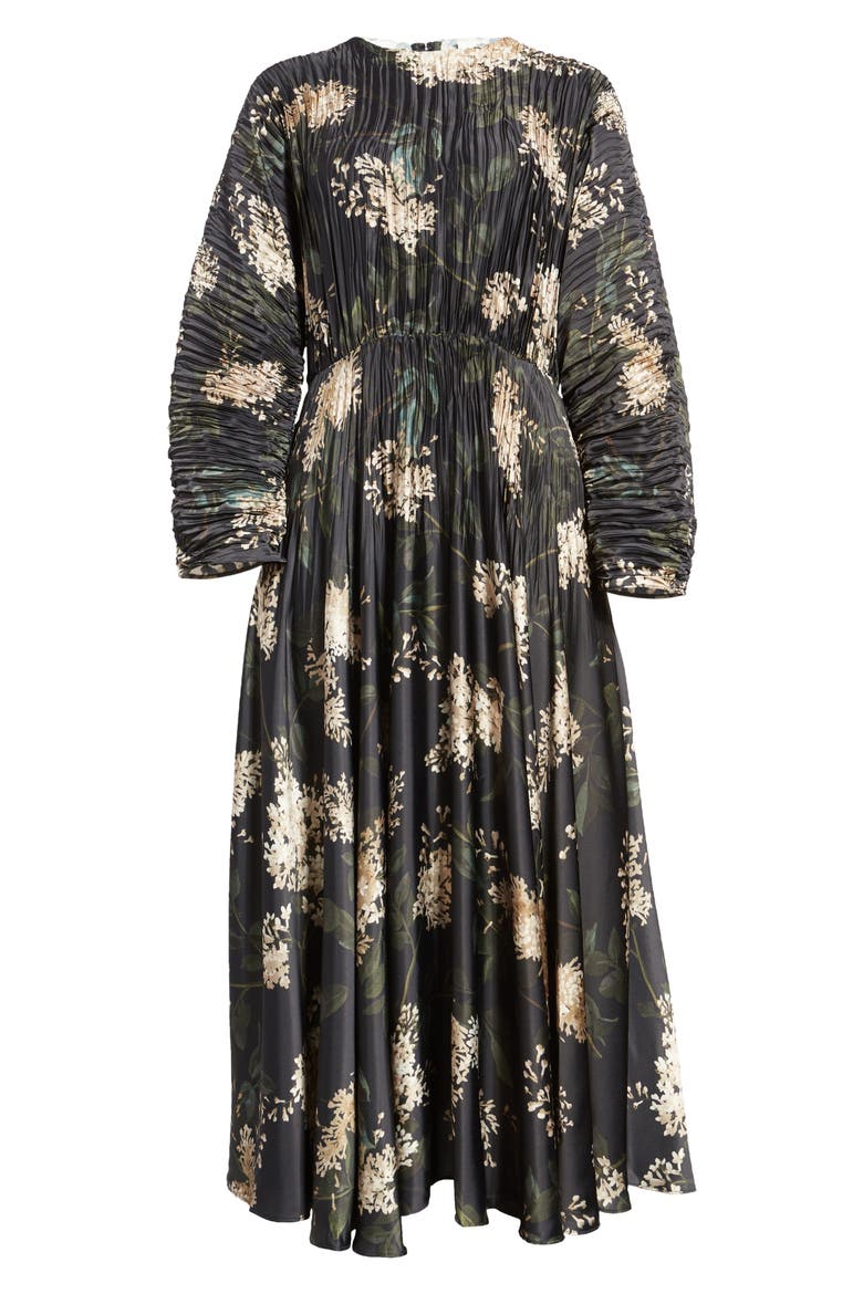 Lilac Floral Print Pleated Dress, Alternate, color, COASTAL