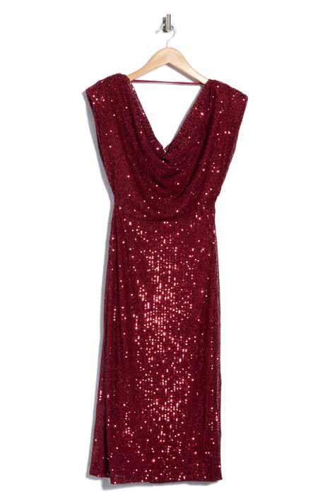 Cowl Neck Sequined Midi Dress