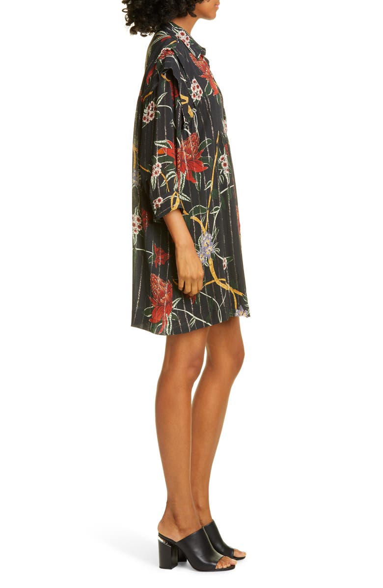 ba&sh Paprika Floral Metallic Stripe Babydoll Shirtdress, Alternate, color, 