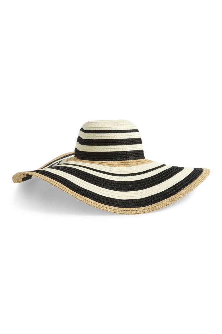Modern Stripe Floppy Hat, Main, color, BLACK COMBO
