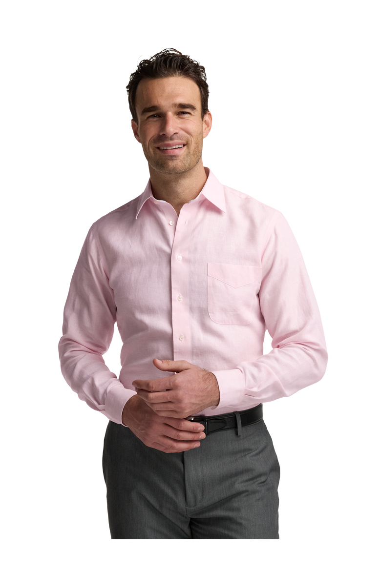 Cotton Buttondown Collar Twill Slim Contrast Trim Button Cuff Long Sleeve Shirt, Alternate, color, Pink