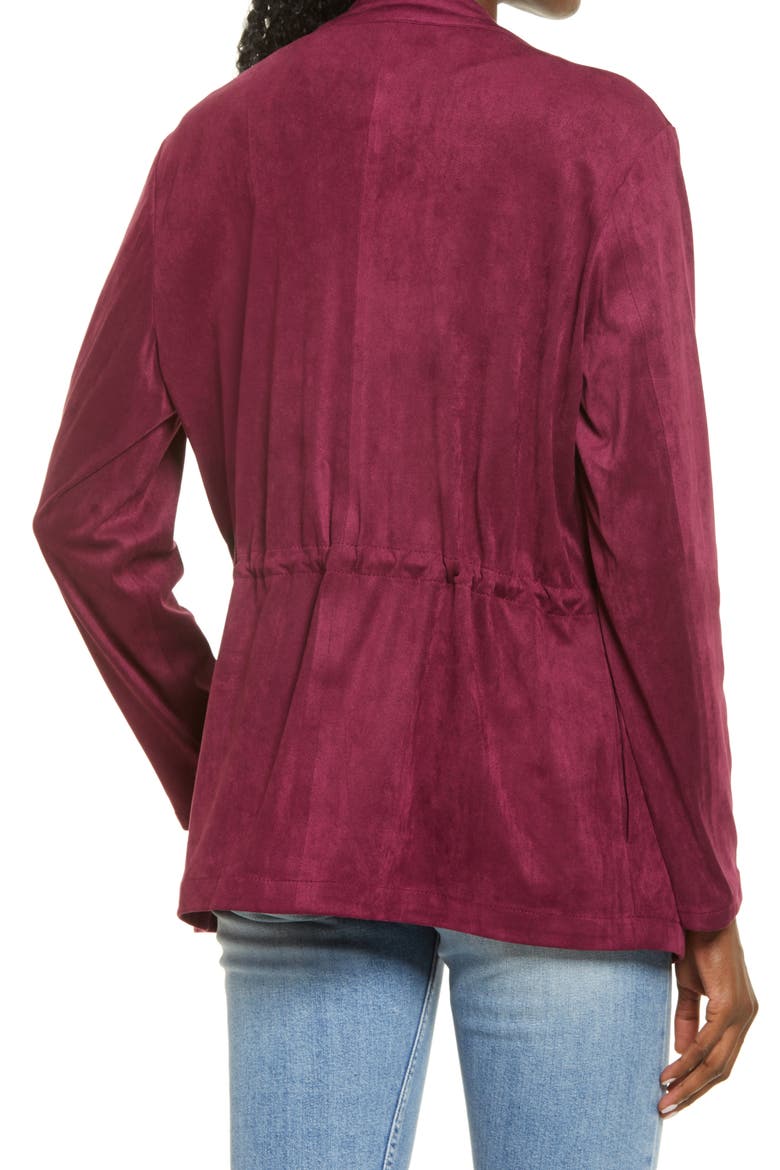 Faux Suede Drapey Jacket, Alternate, color, BURGUNDY