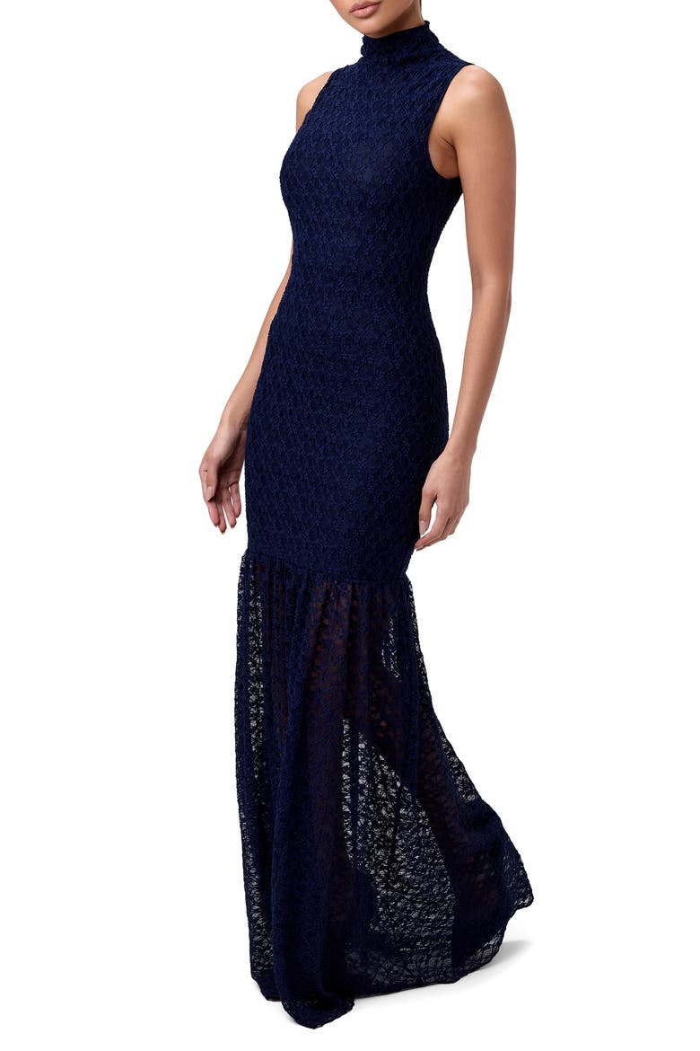 Stretch Lace Trumpet Dress, Alternate, color, NAVY