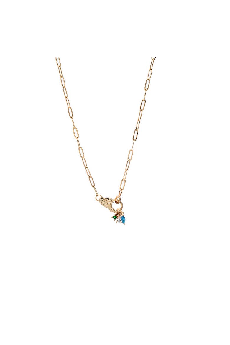 Pave Clasp Charmed Paperclip Necklace, Main, color, Gold