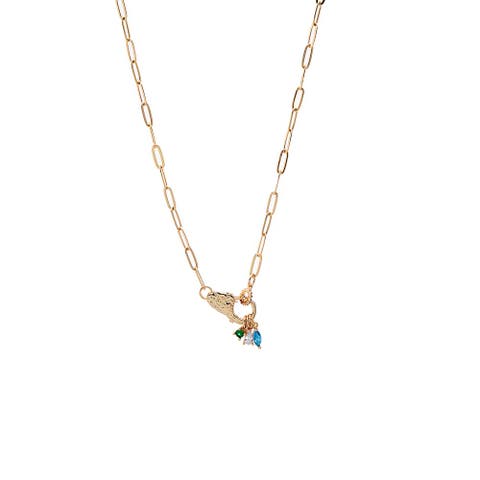 Pave Clasp Charmed Paperclip Necklace