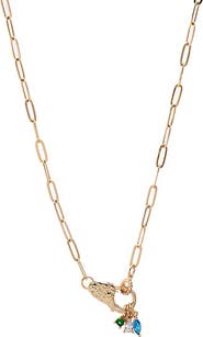 BY ADINA EDEN Pave Clasp Charmed Paperclip Necklace