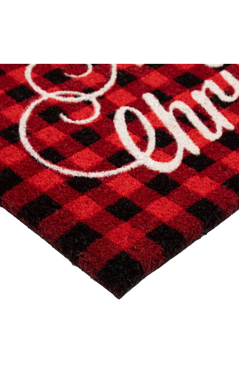 Northlight Red and Black Plaid "Merry Christmas" Natural Coir Christmas Outdoor Doormat 18" x 30", Alternate, color, 