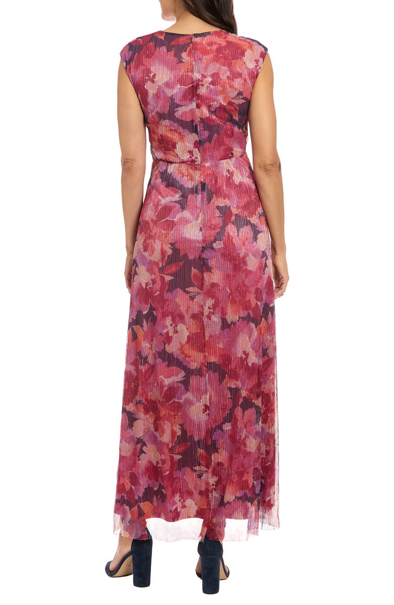 London Times Floral Sleeveless Belted Plissé Maxi Dress, Alternate, color,