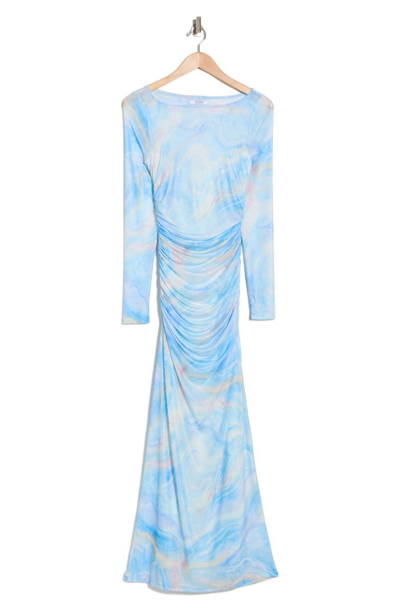 AFRM LOS ANGELES Ollie Long Sleeve Dress, Alternate, color, Blue Marble
