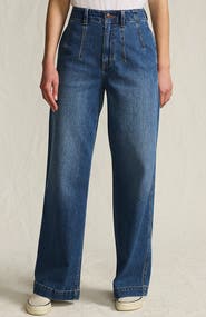 Lands' End Petite Soft Denim High Rise Wide Leg Top Stitch Trousers