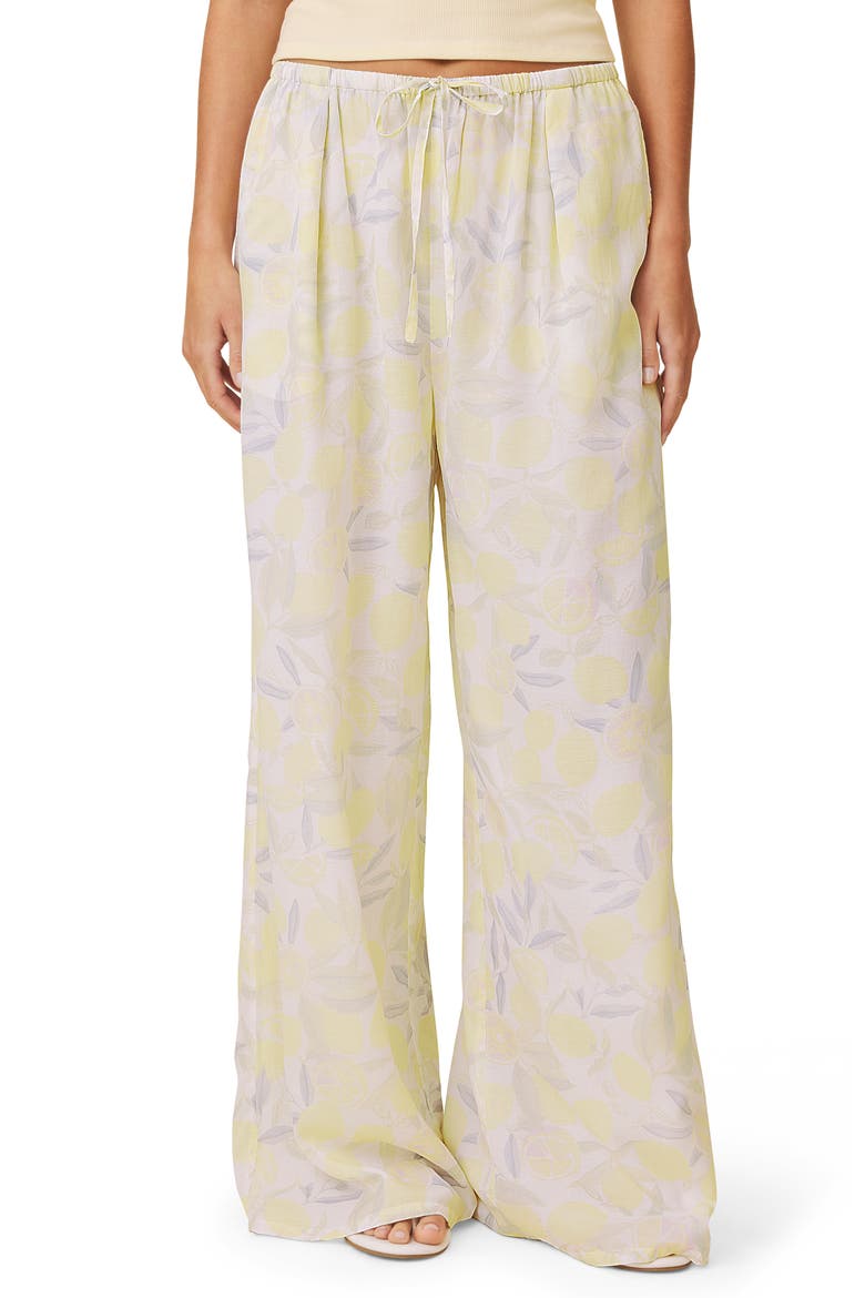 Lia Lemon Print Drawstring Pants, Main, color, PURPLE/ LEMON PRINT