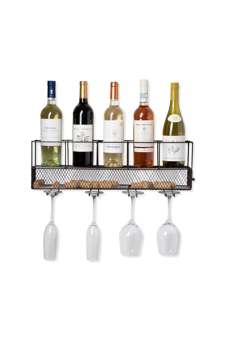 Wall Mounted Wire Wine Shelf and Cork Cage, Main, color, Brown