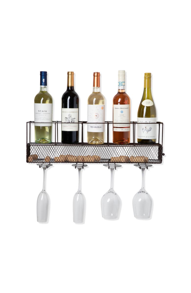 true Wall Mounted Wire Wine Shelf and Cork Cage, Main, color, Brown