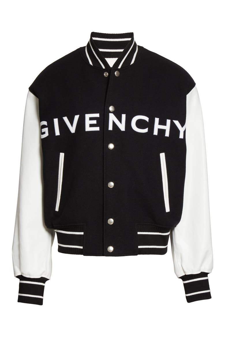 Wool Blend Varsity Jacket, Alternate, color, BLACK/ WHITE