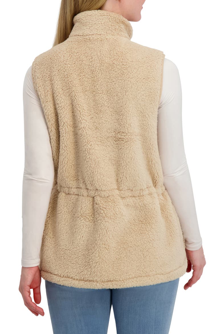 Faux Shearling Zip Front Vest, Alternate, color, KHAKI